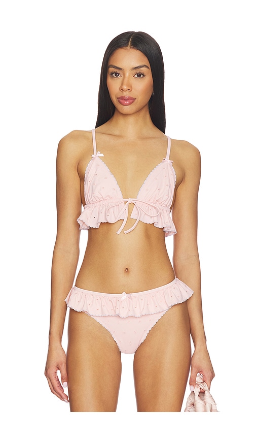 For Love & Lemons Polka Dot Ruffle Bikini Top in Peach. - S also in XS, M