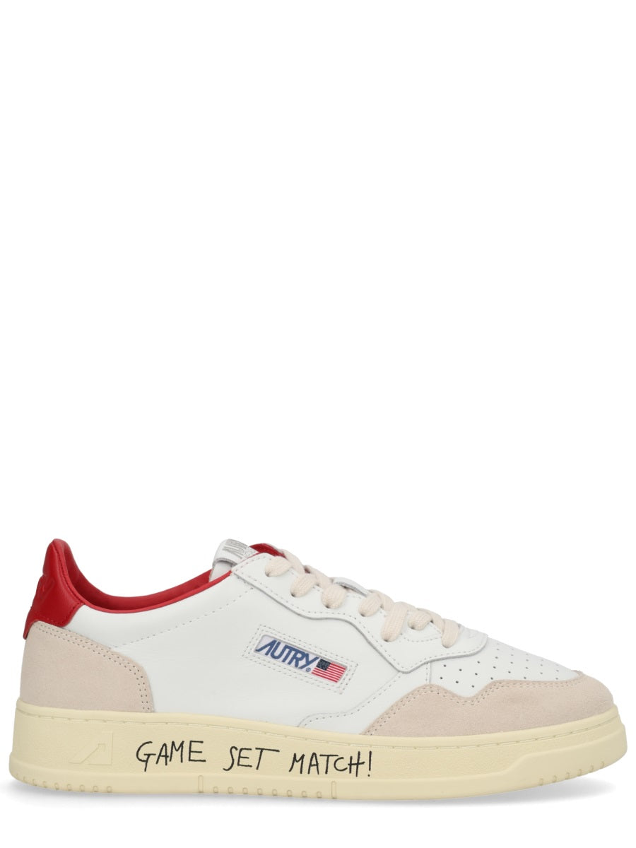 Medalist Low Sneakers in White and Red Suede and Leather with Lettering