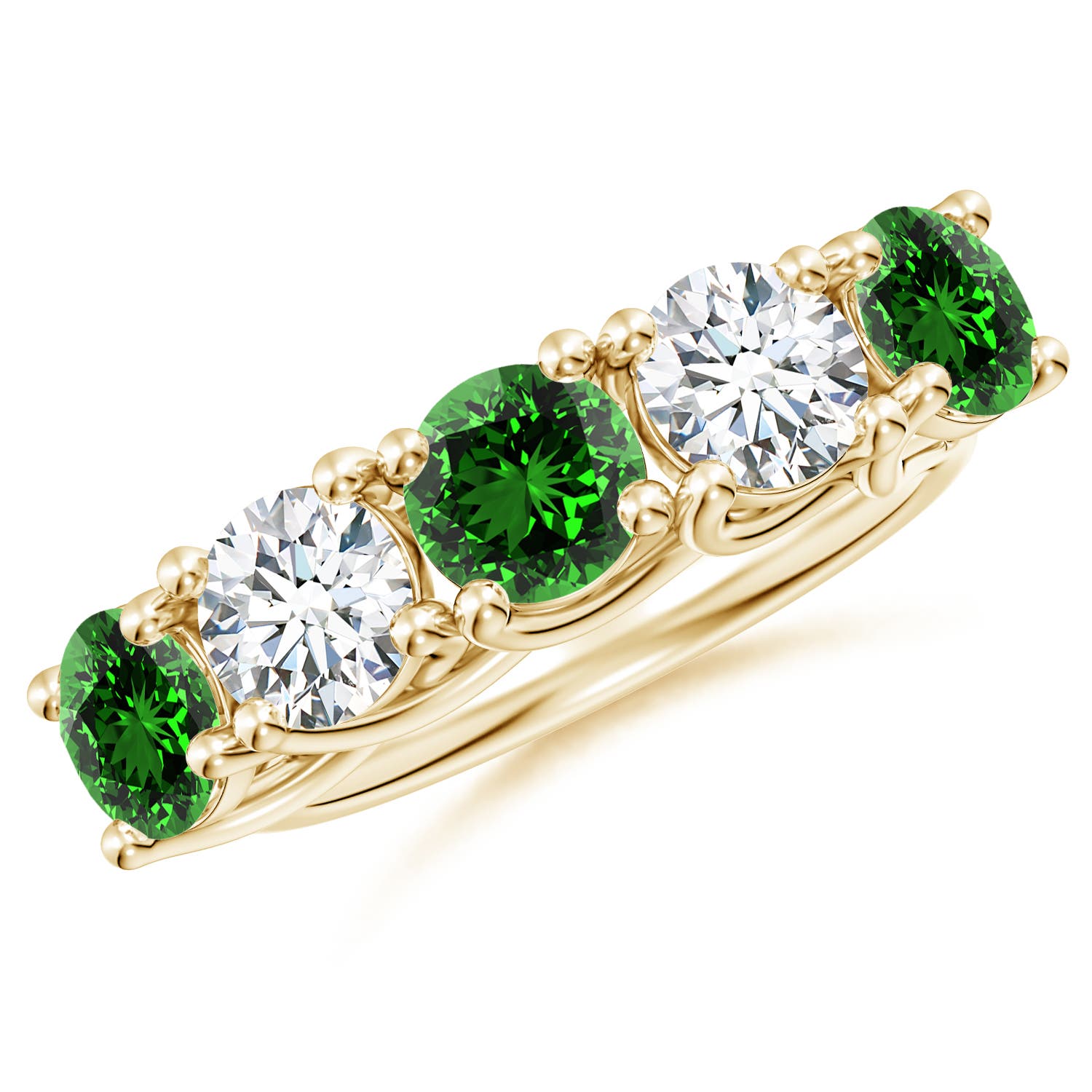 Angara 1.65 Carats Lab-Grown Half Eternity Five Stone Emerald and Lab Diamond Wedding Ring in 14K Yellow Gold
