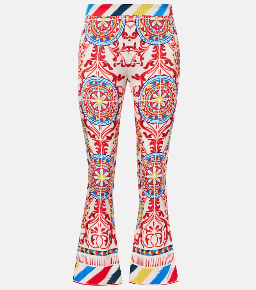 Cropped printed silk-blend flared pants