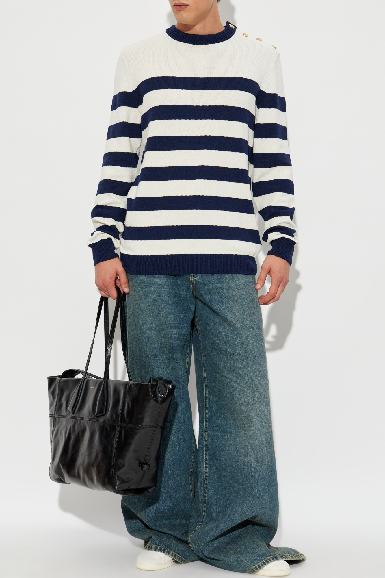Striped Pattern Sweater, Men's, White