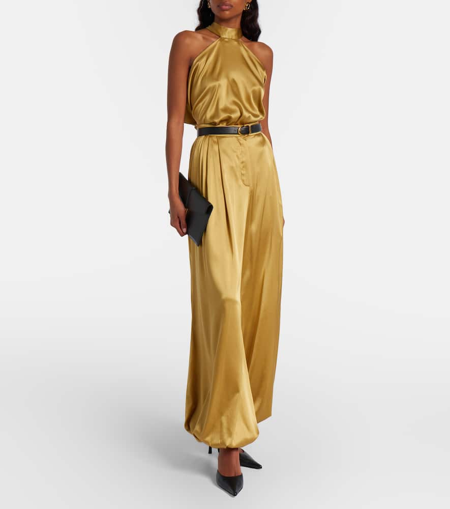 Open-back silk-blend satin top