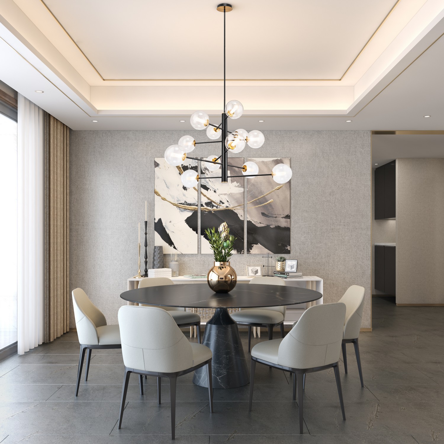 Black and Brushed Brass Chandelier from the Aurelia Collection