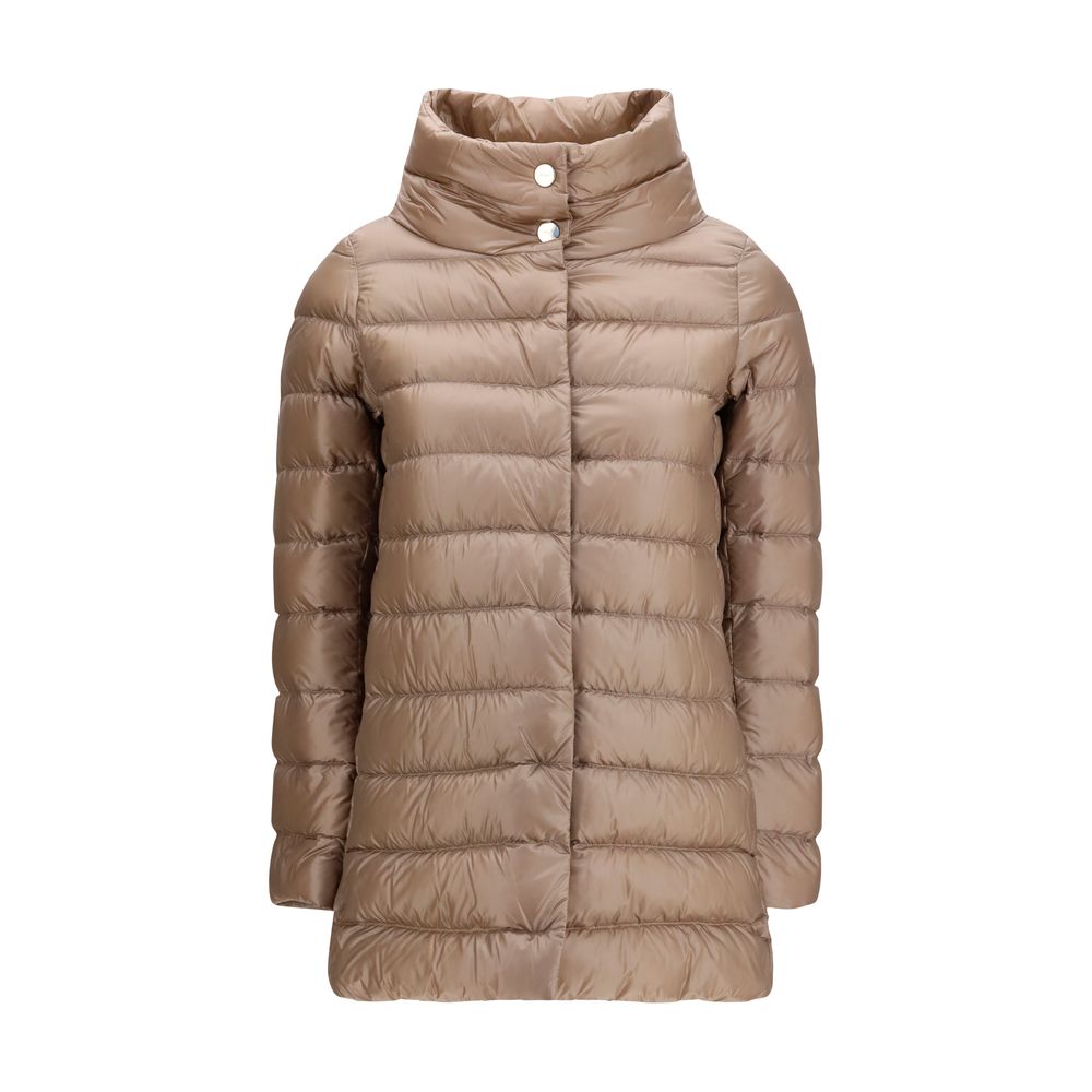 Quilted Down Down Jacket — Beige