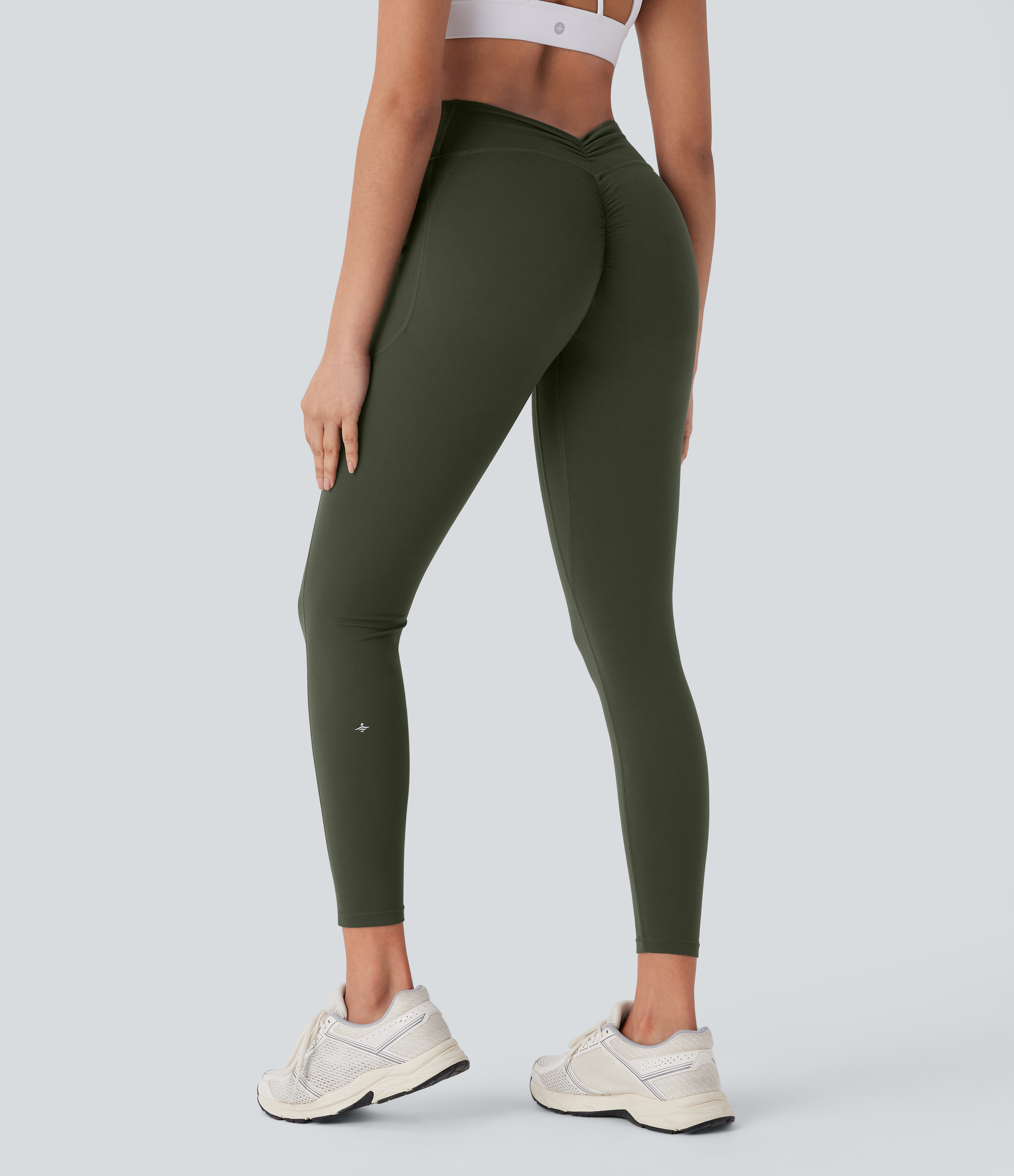 UltraSculpt™ High Waisted Tummy Control Butt Lifting Ruched Pocket Shaping Yoga Leggings  - Deep Woodland Green