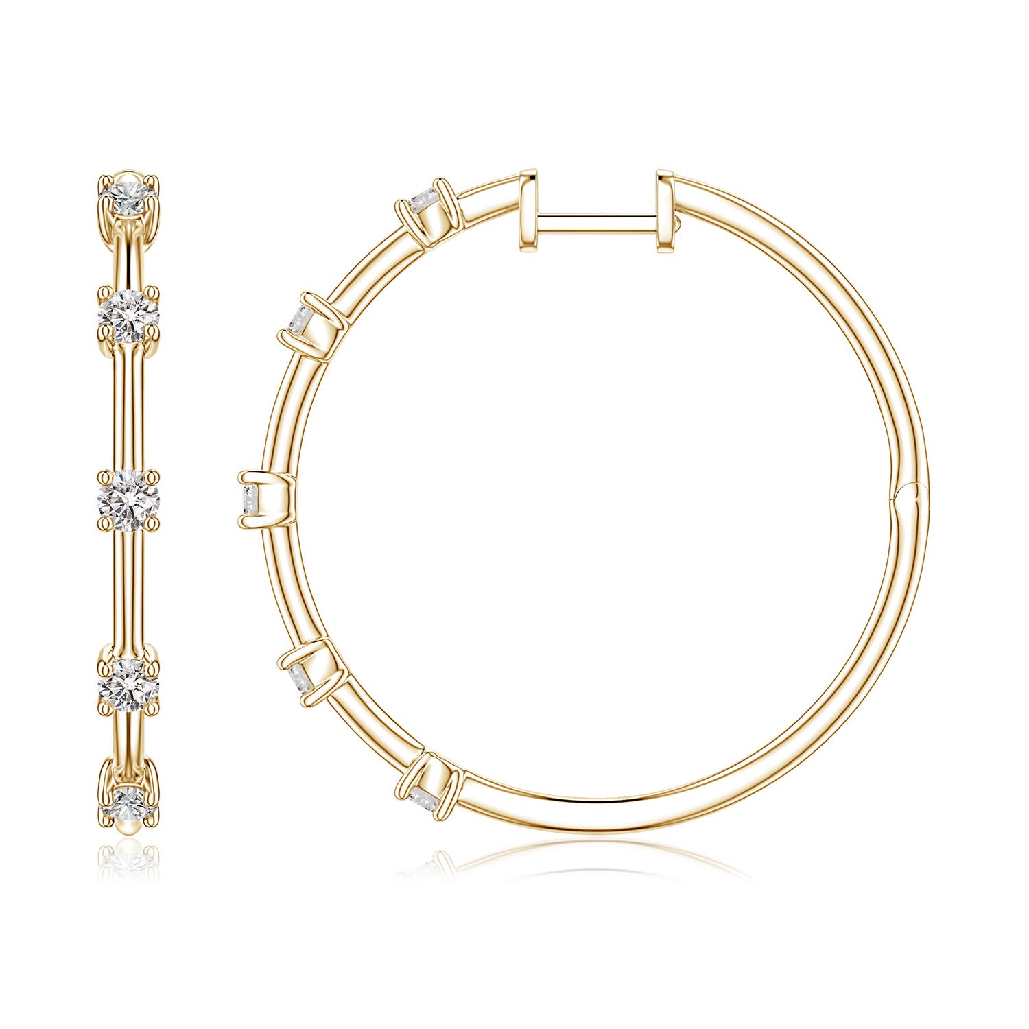 Angara 0.69 CTW Round Diamond Five-Stone Station Hoop Earrings in 14K Yellow Gold