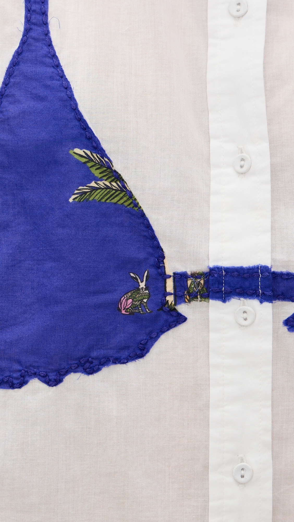 Business Casual Button Down Shirt White w/ Palm Deep Periwinkle One Size