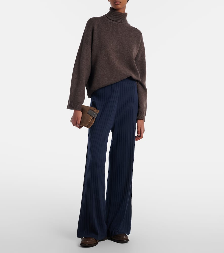 Ribbed-knit wool and cashmere wide-leg pants