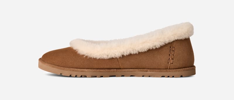 ® Women's Zora Ballet Flat Sheepskin Shoes in Chestnut