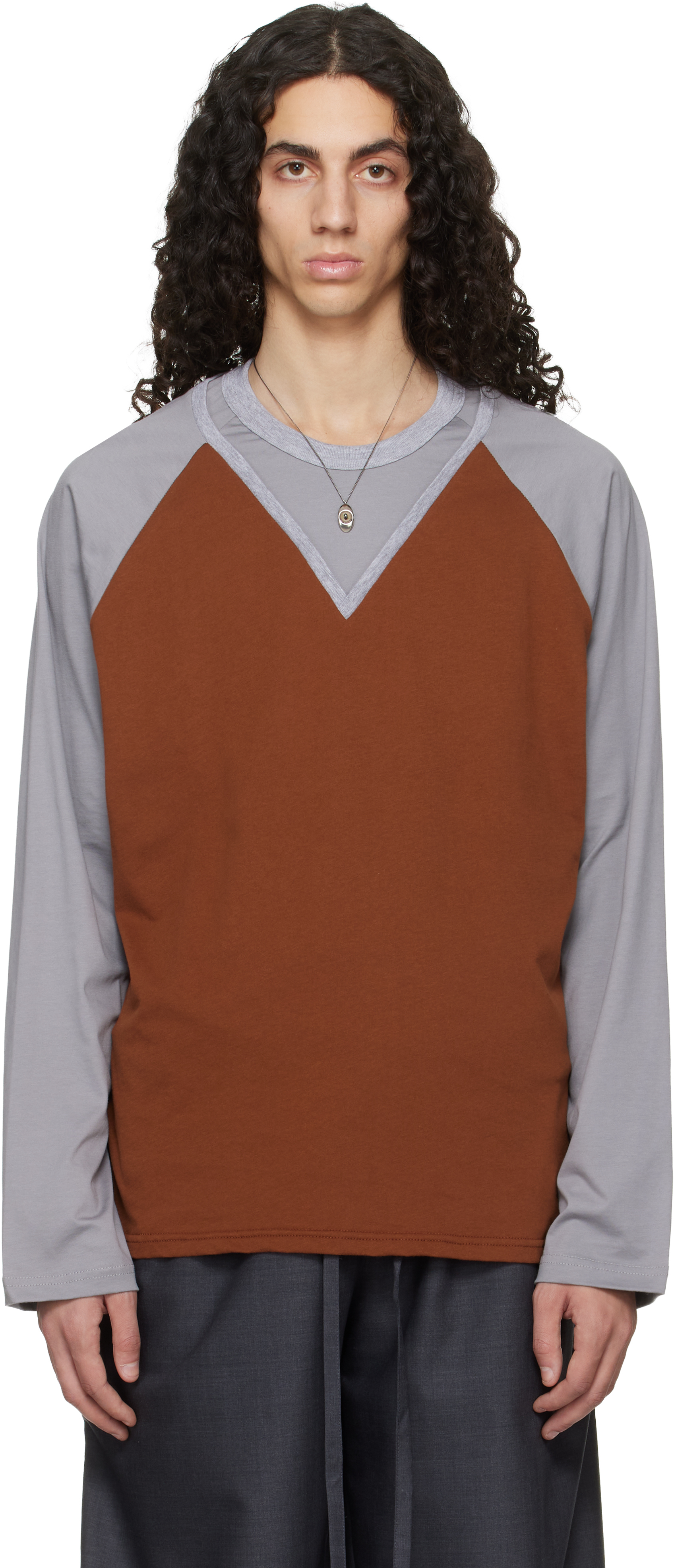Tan & Gray W-Neck Cotton T-shirt