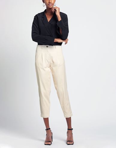 Woman Pants Ivory Size 6 Cotton, Elastane