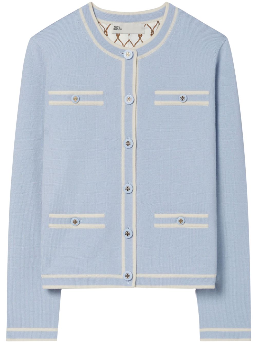 Contrast-trim round neck cardigan - Neutrals