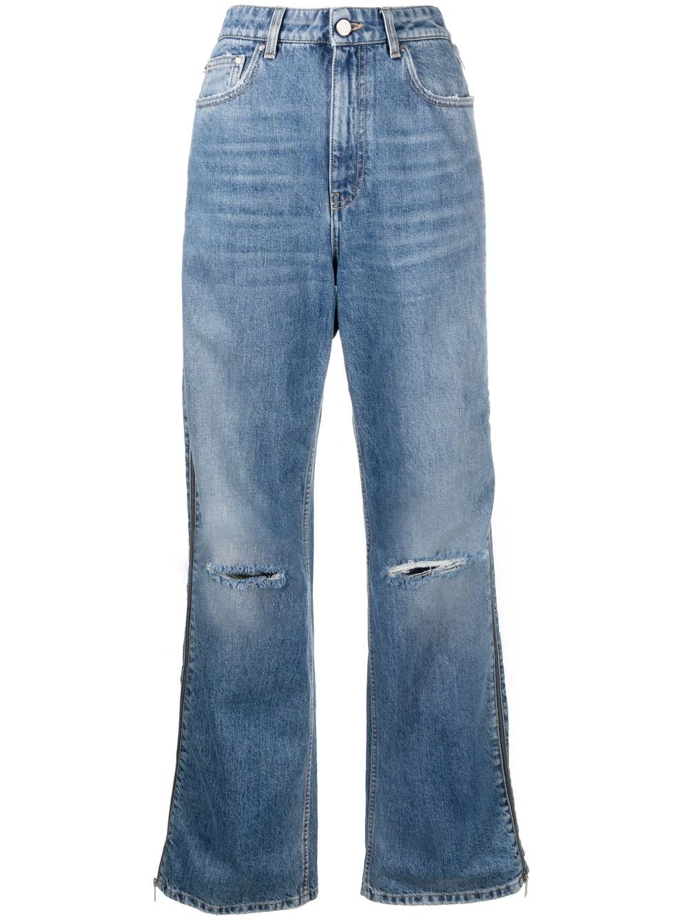 Zip-detail straight-leg jeans - Blue