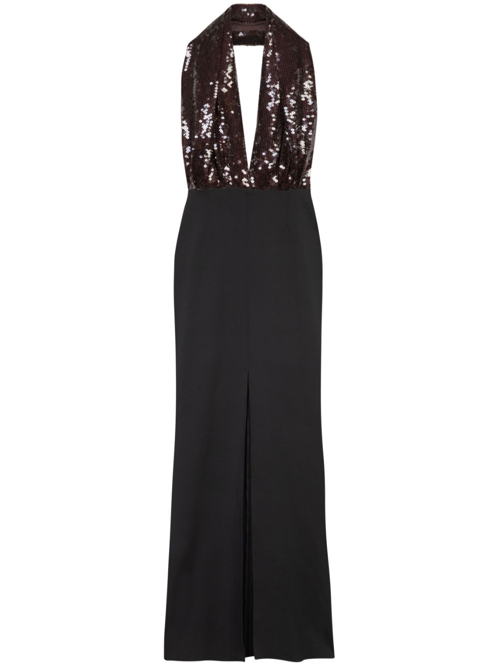Sequin-embellished halterneck dress - Brown