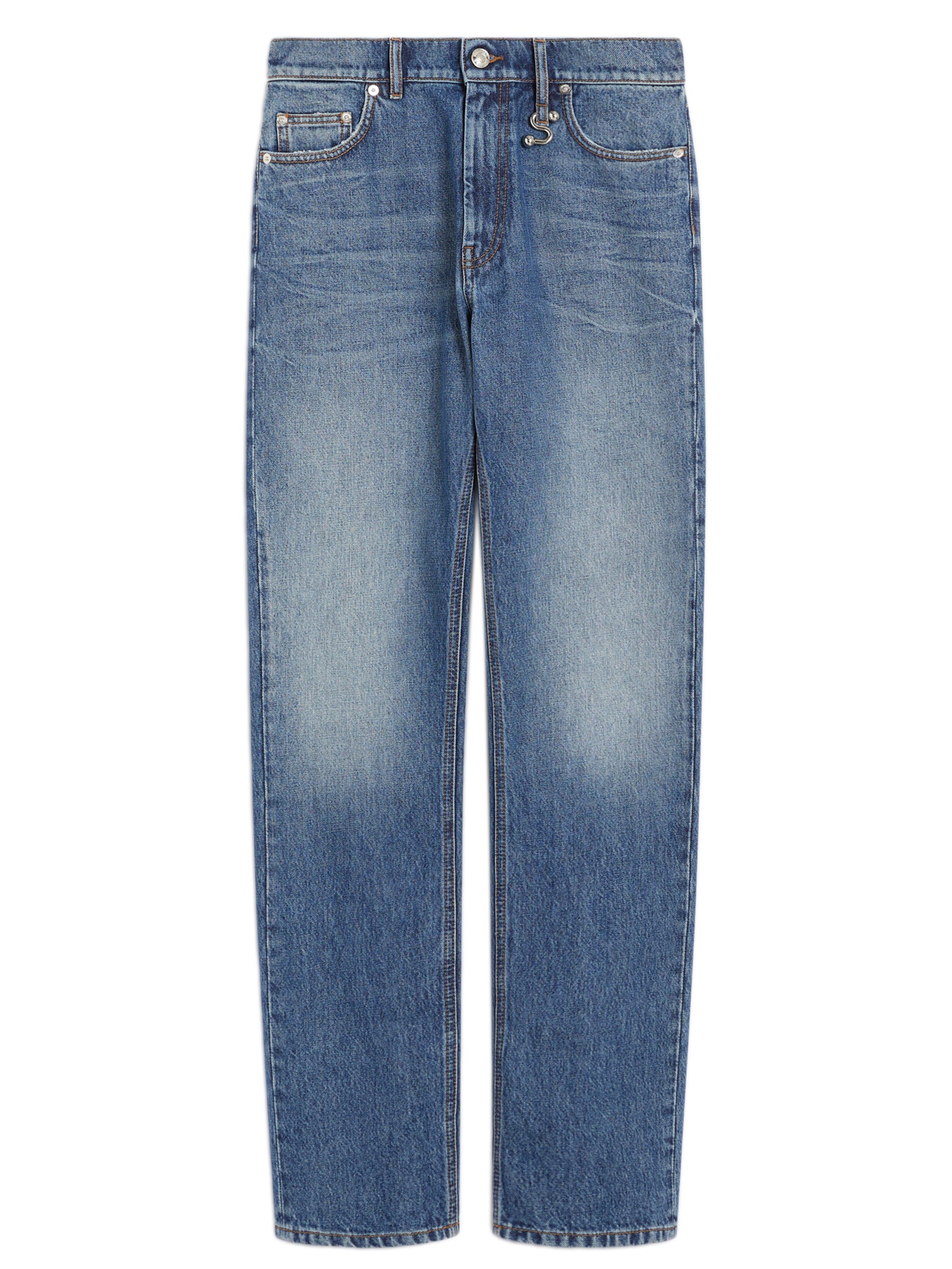 Straight-Leg Low-Rise Jeans in Medium Vintage Denim with Contrast Topstitching