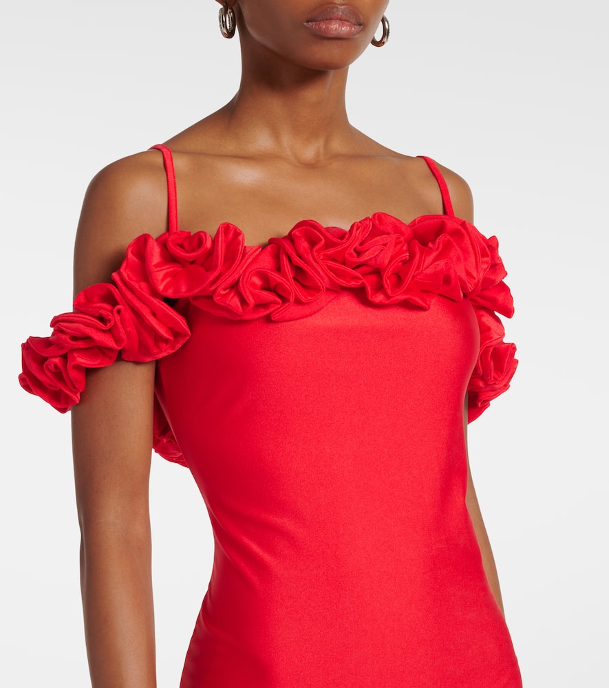 Floral-appliqué jersey gown
