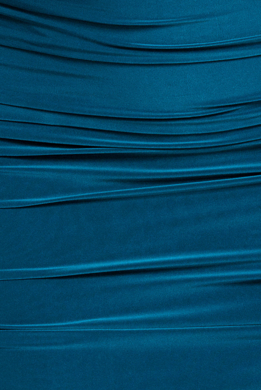 Goddiva Cut Out Ruched Midi With Drawstring - Teal Blue