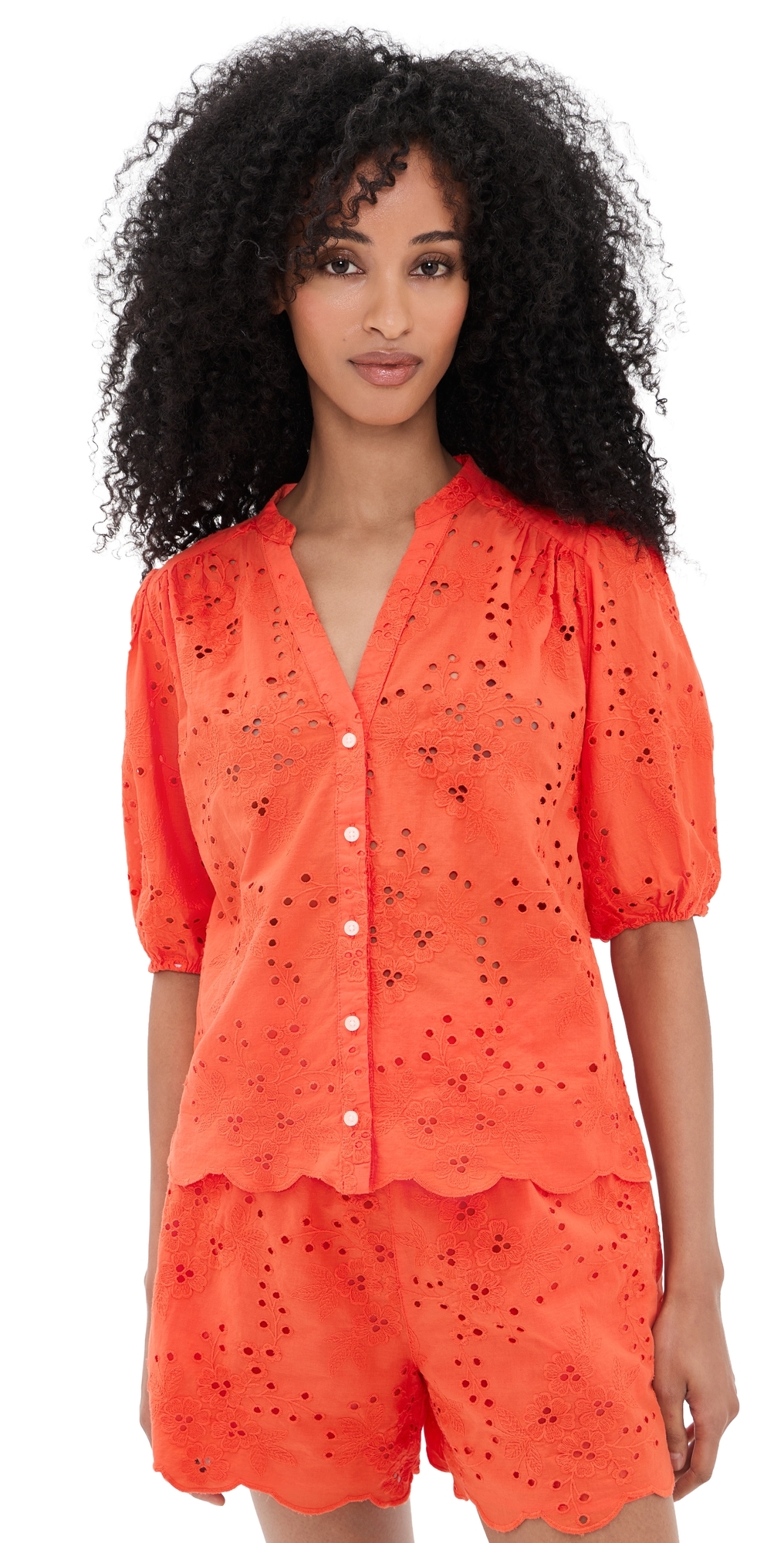 Loren Vermillion Eyelet Blouse Vermillion
