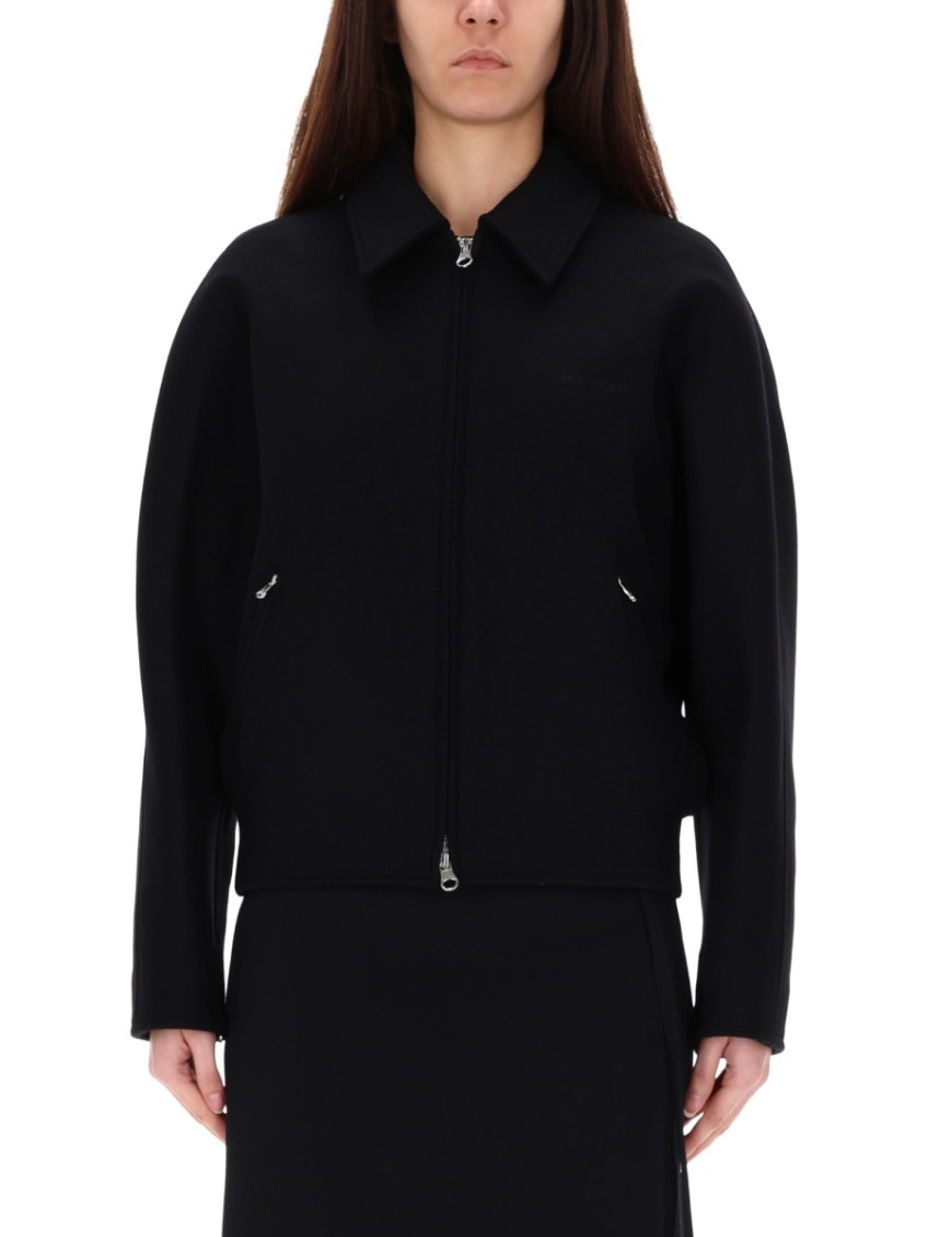 Black Solid Shirt Collar Jacket