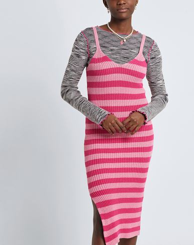 Organic Cotton Striped Knit Midi Dress Woman Midi dress Pink Size L Organic cotton