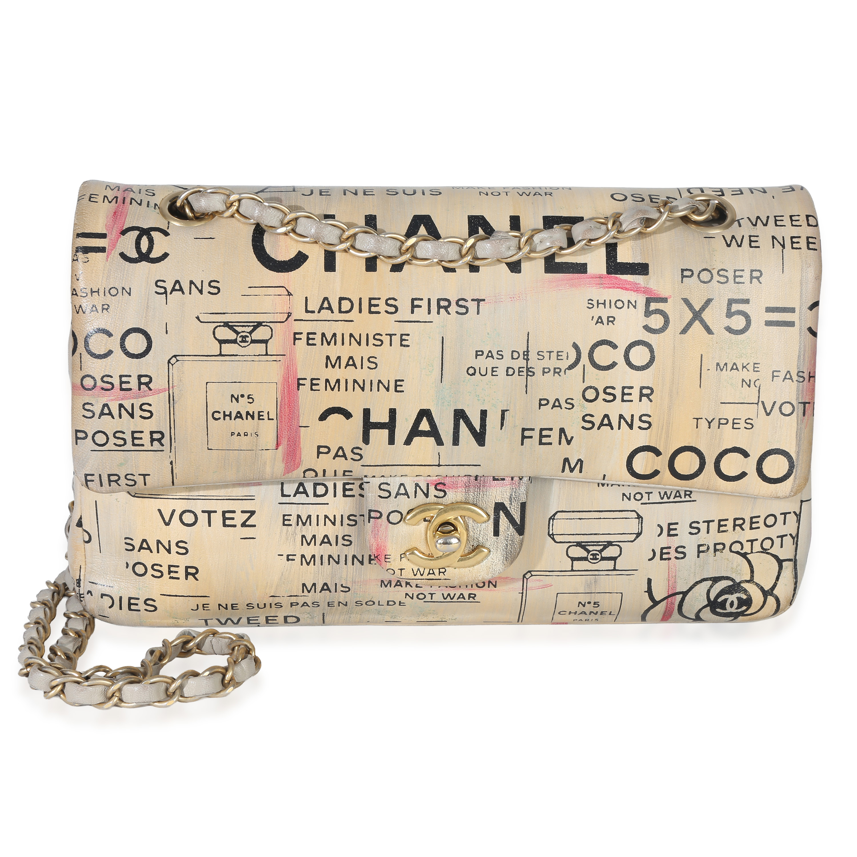 Newspaper Print Lambskin Medium Double Flap Bag