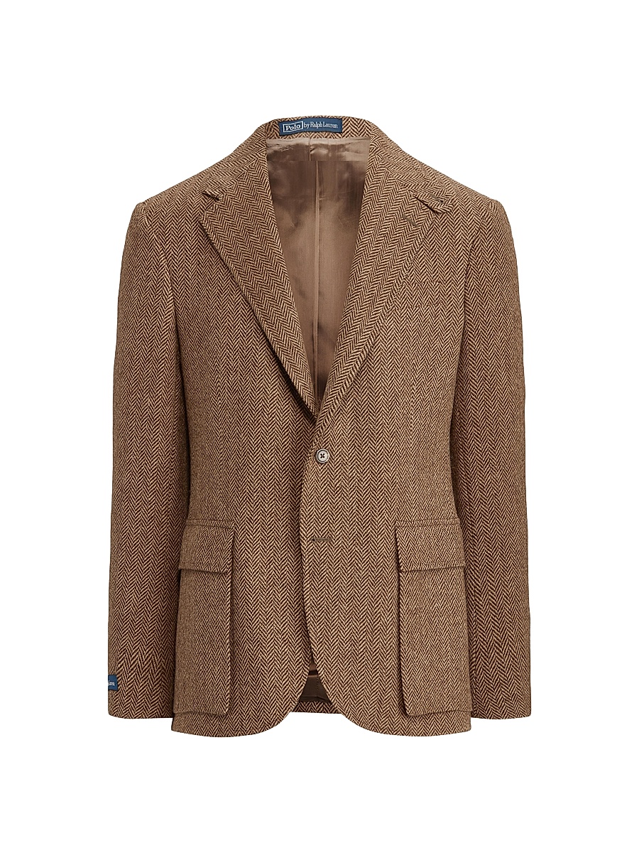 Men's RL67 Herringbone Wool Two-Button Sport Coat - Brown And Camel
