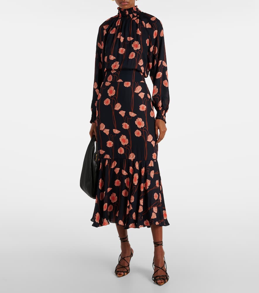 Floral silk georgette midi dress