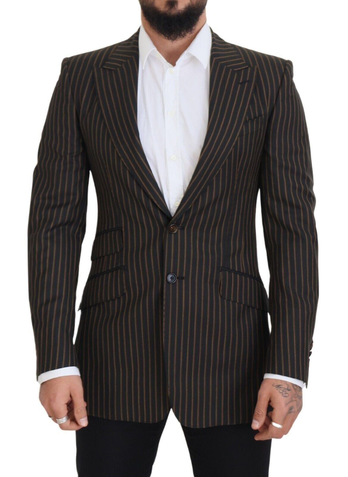 Virgin Wool Pinstripe Blazer — Black