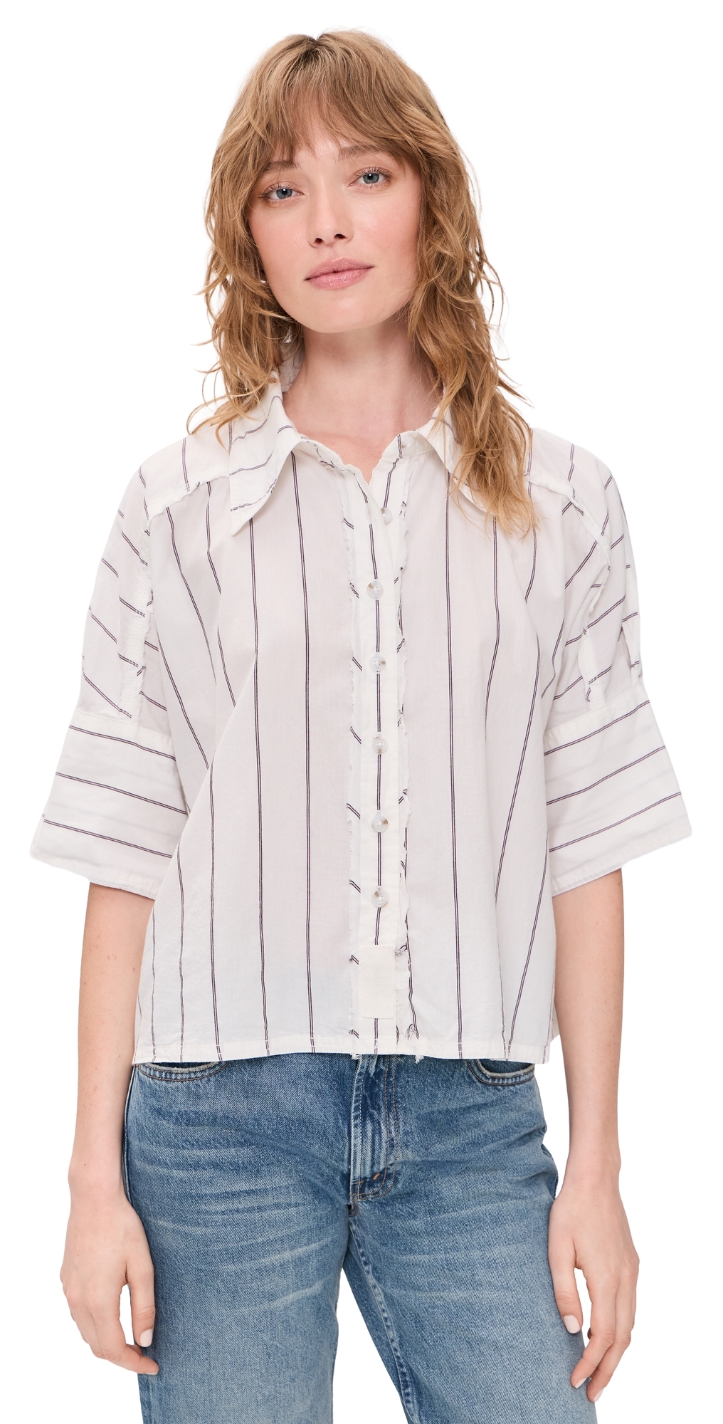 Seaside Stripe Button Down Shirt Ivory Combo