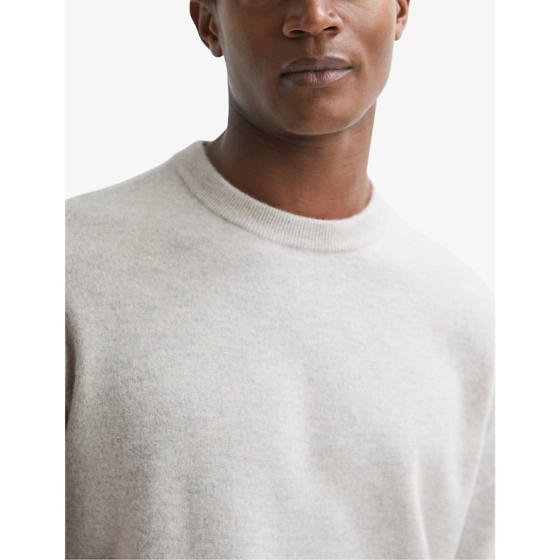 Mens Oatmeal Melange Putney Crew-neck Long-sleeve Wool Jumper L