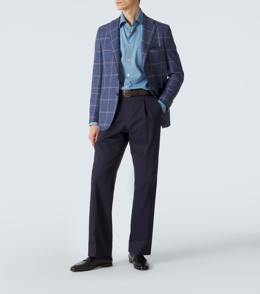 Checked cashmere, wool, silk, and linen blazer
