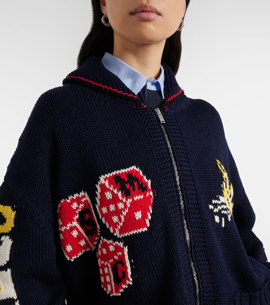 Intarsia cotton zip-up cardigan