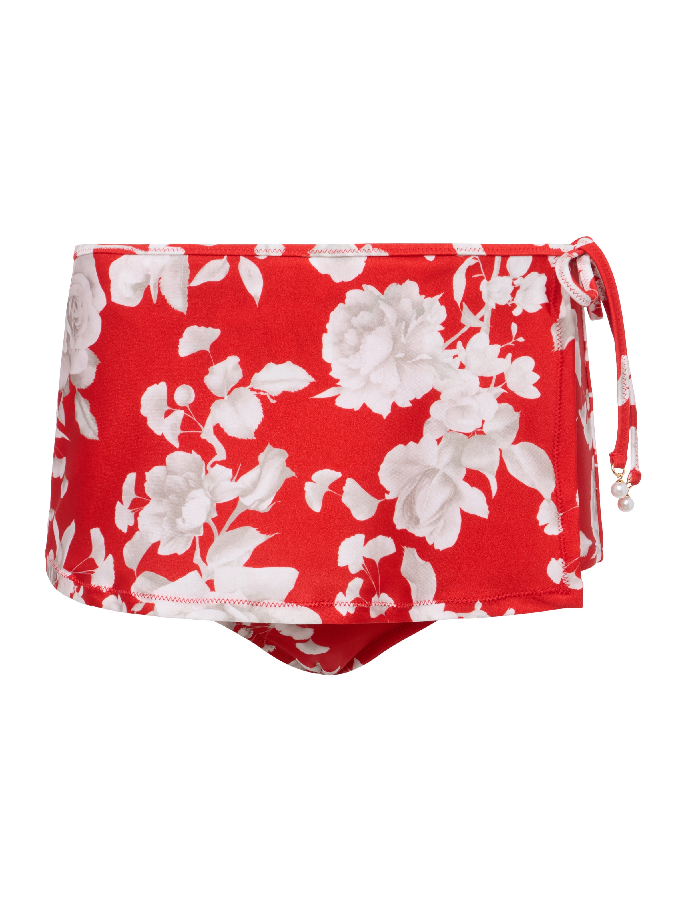 Ellen Skirt Bikini Bottom In Red/Ivory Ikebana