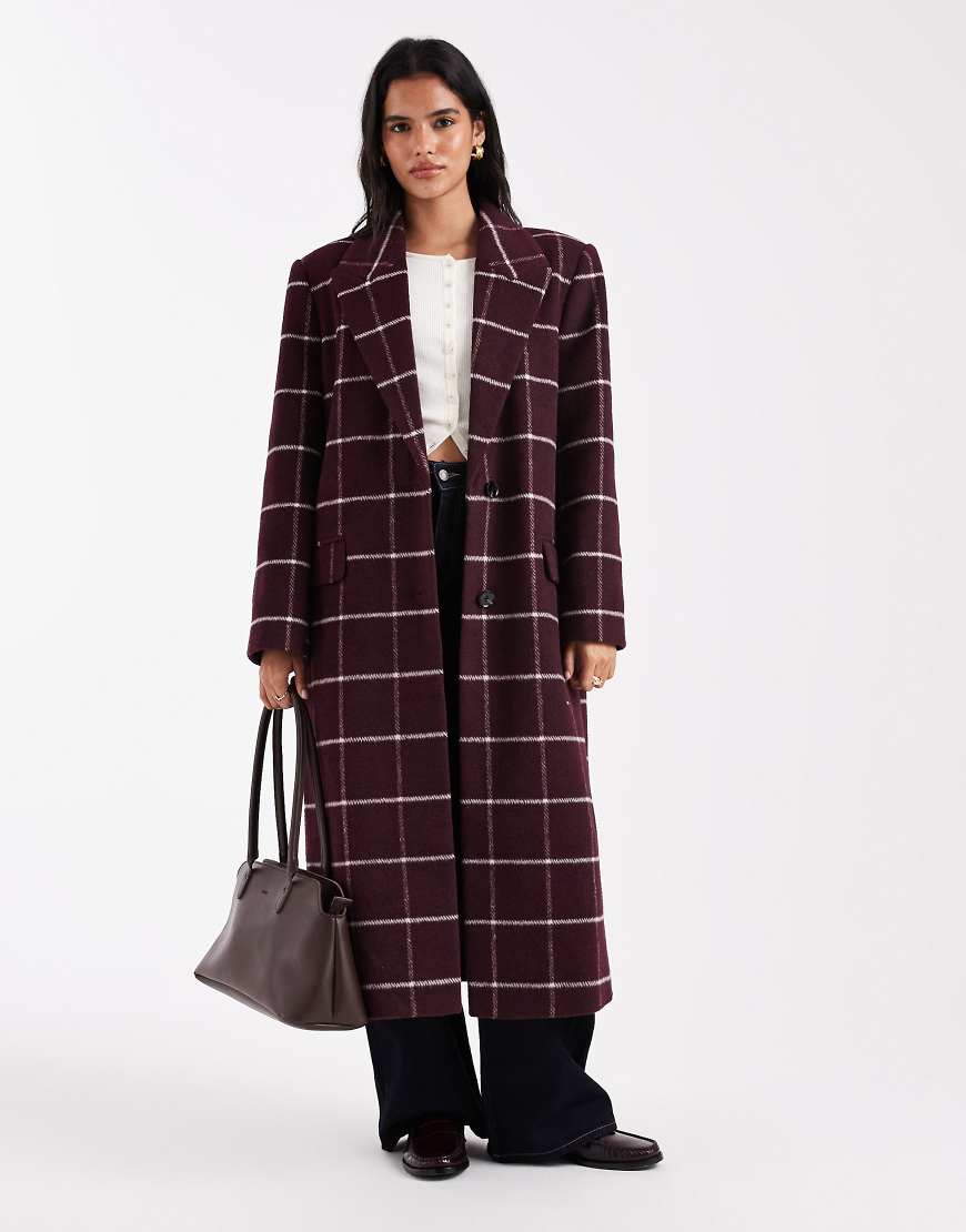 Longline formal coat in burgundy check-Red