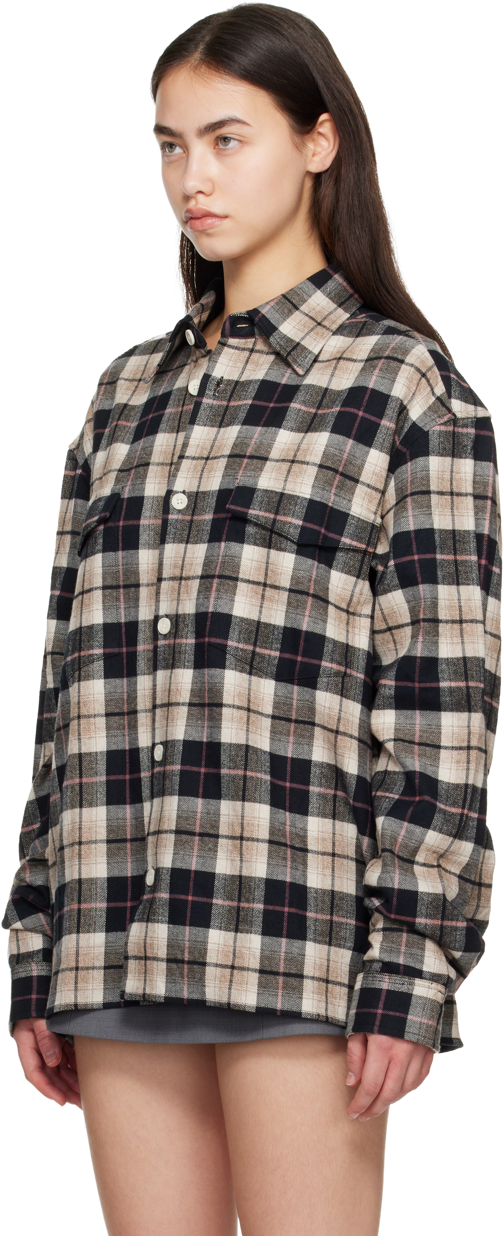 Beige & Black Checked Oversize Shirt