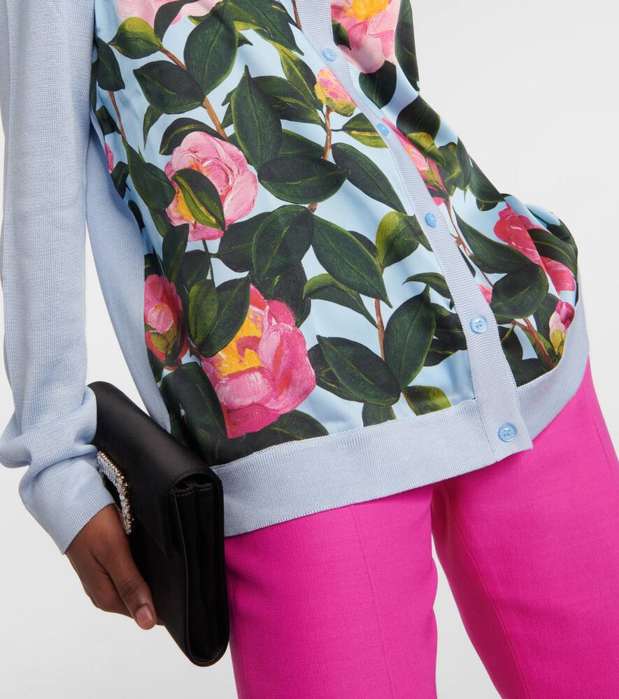 Printed silk-trimmed cardigan