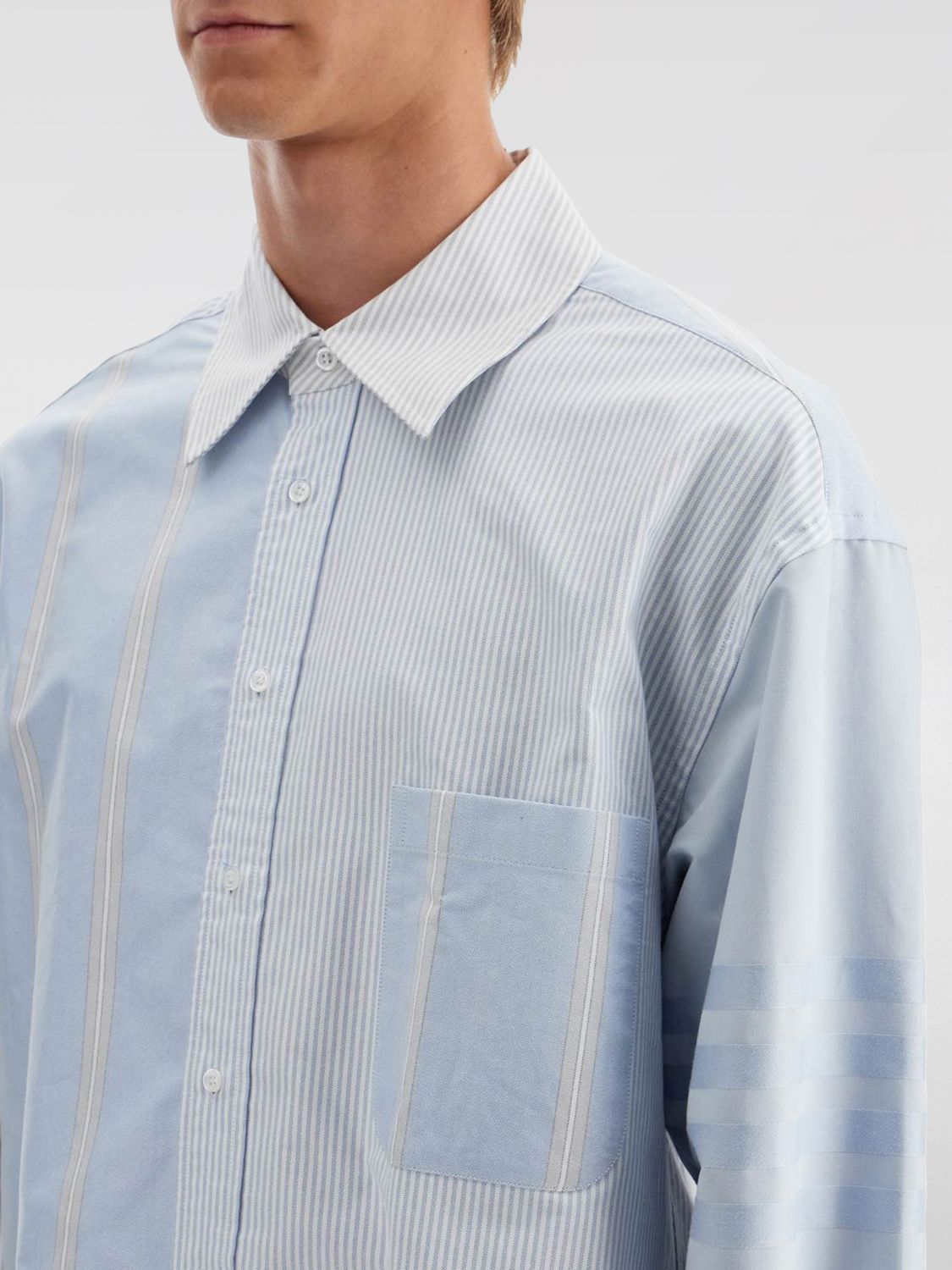 Striped patchwork cotton shirt - Blue