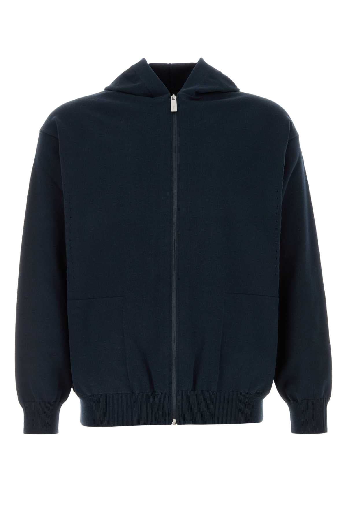 Cotton Polyester Zip-Through Hooded Sweatshirt — Navy