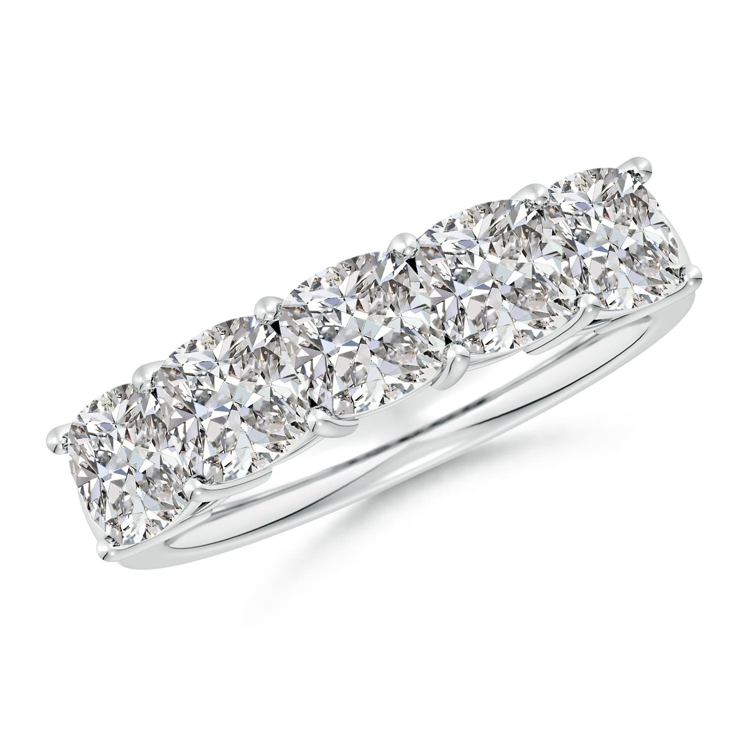 Angara 3.45 Carats Prong-Set Cushion Diamond Five Stone Wedding Ring in Silver