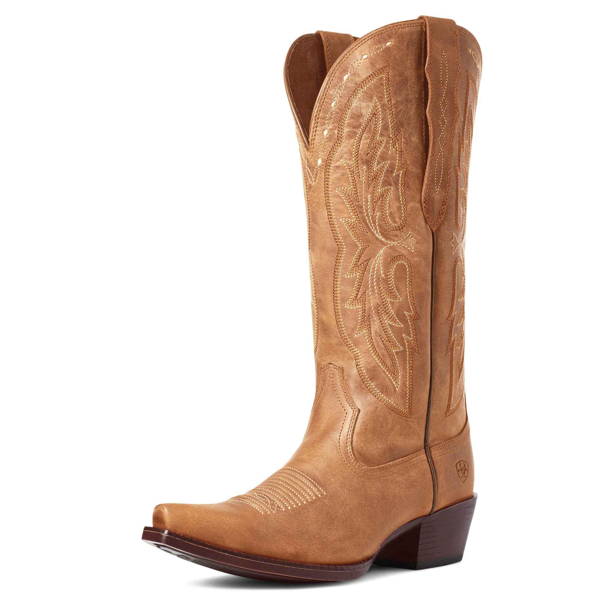 Women's Heritage X Toe Elastic Wide Calf Western Boots in Distressed Brown Leather, B Medium Width, Size 3, by