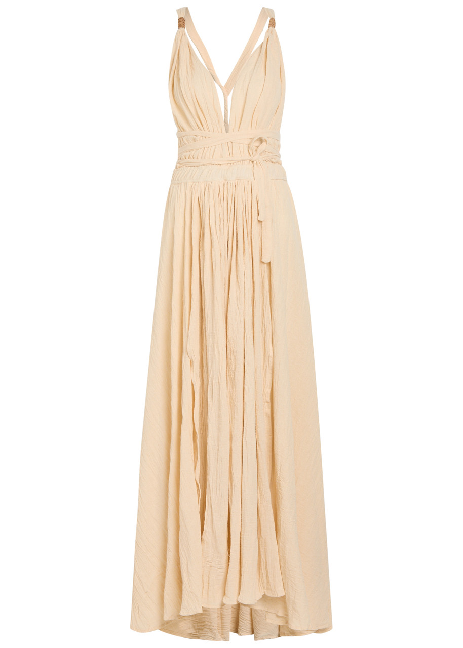 Adjustable tie Halterneck Cotton-blend Maxi Dress