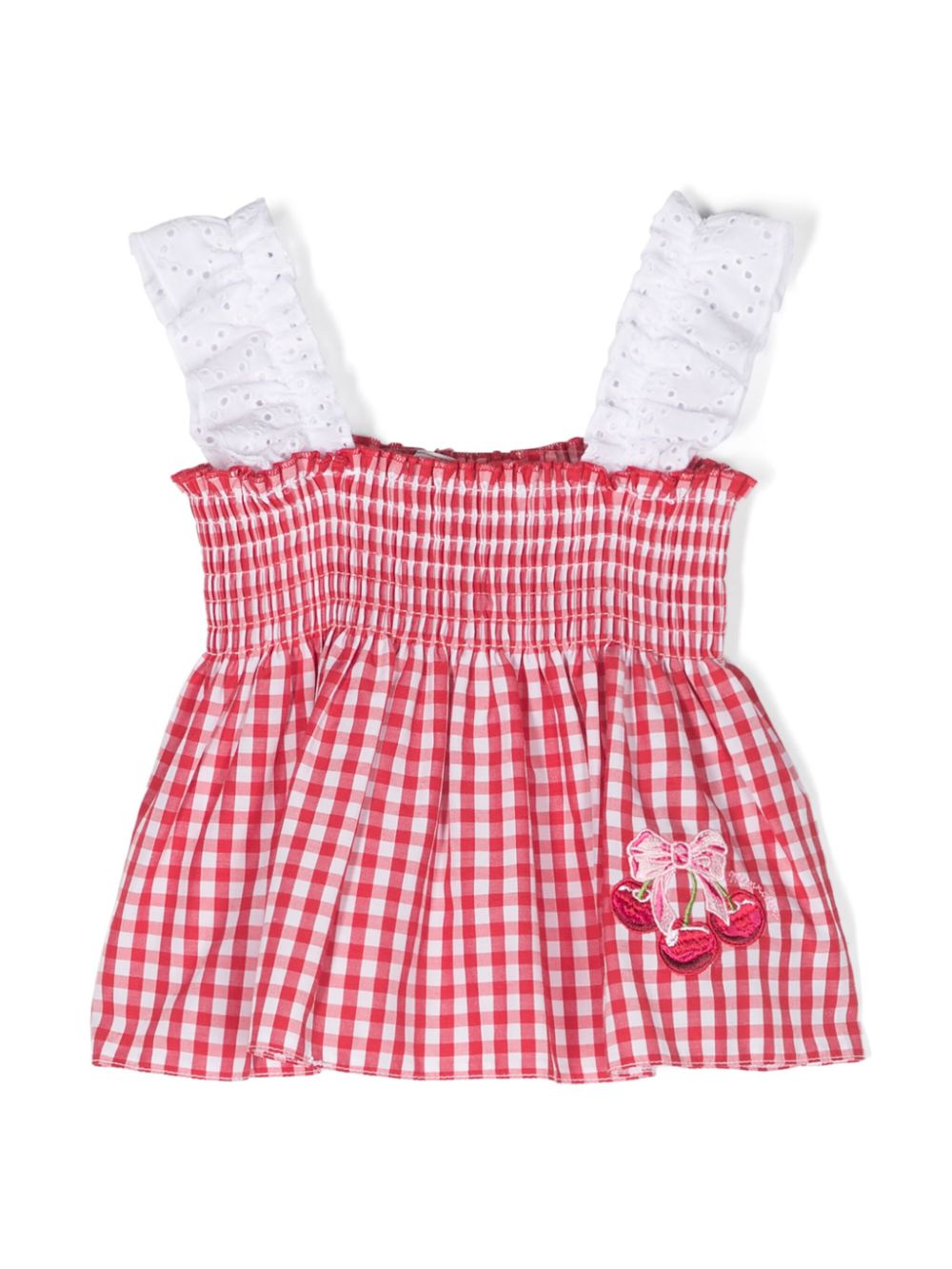 Embroidered checked tunic top