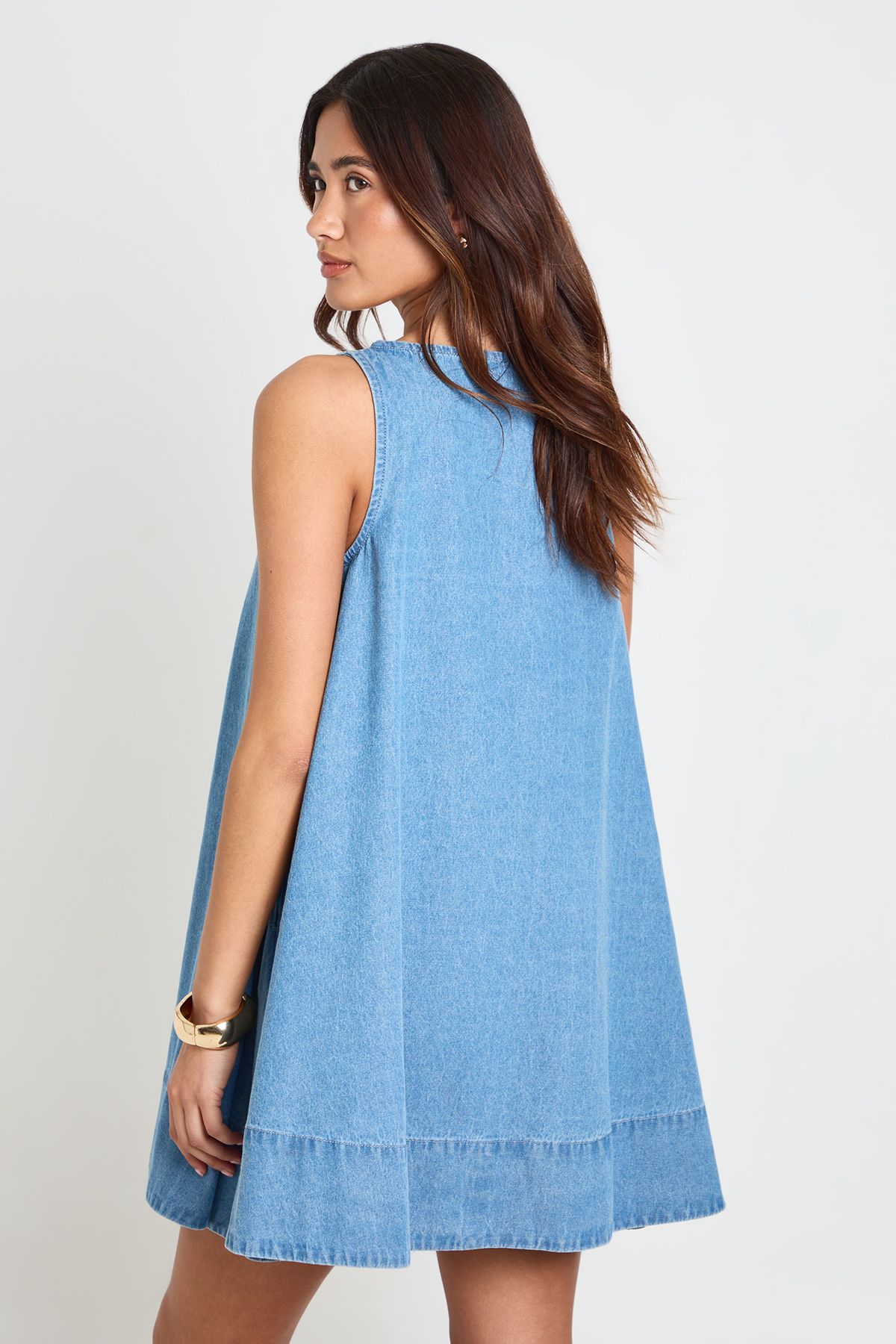 Boohoo Womens Chambray Racer Swing Dress - Blue
