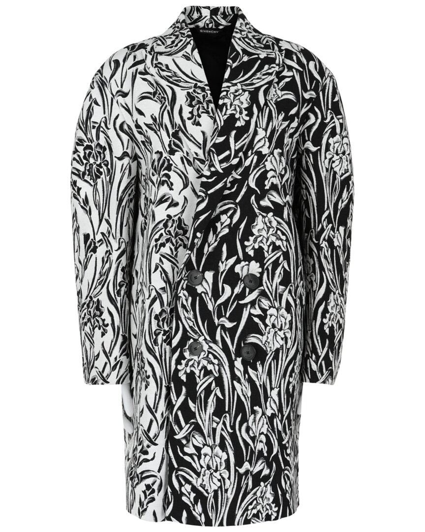 Double-Breasted Floral Jacquard Coat