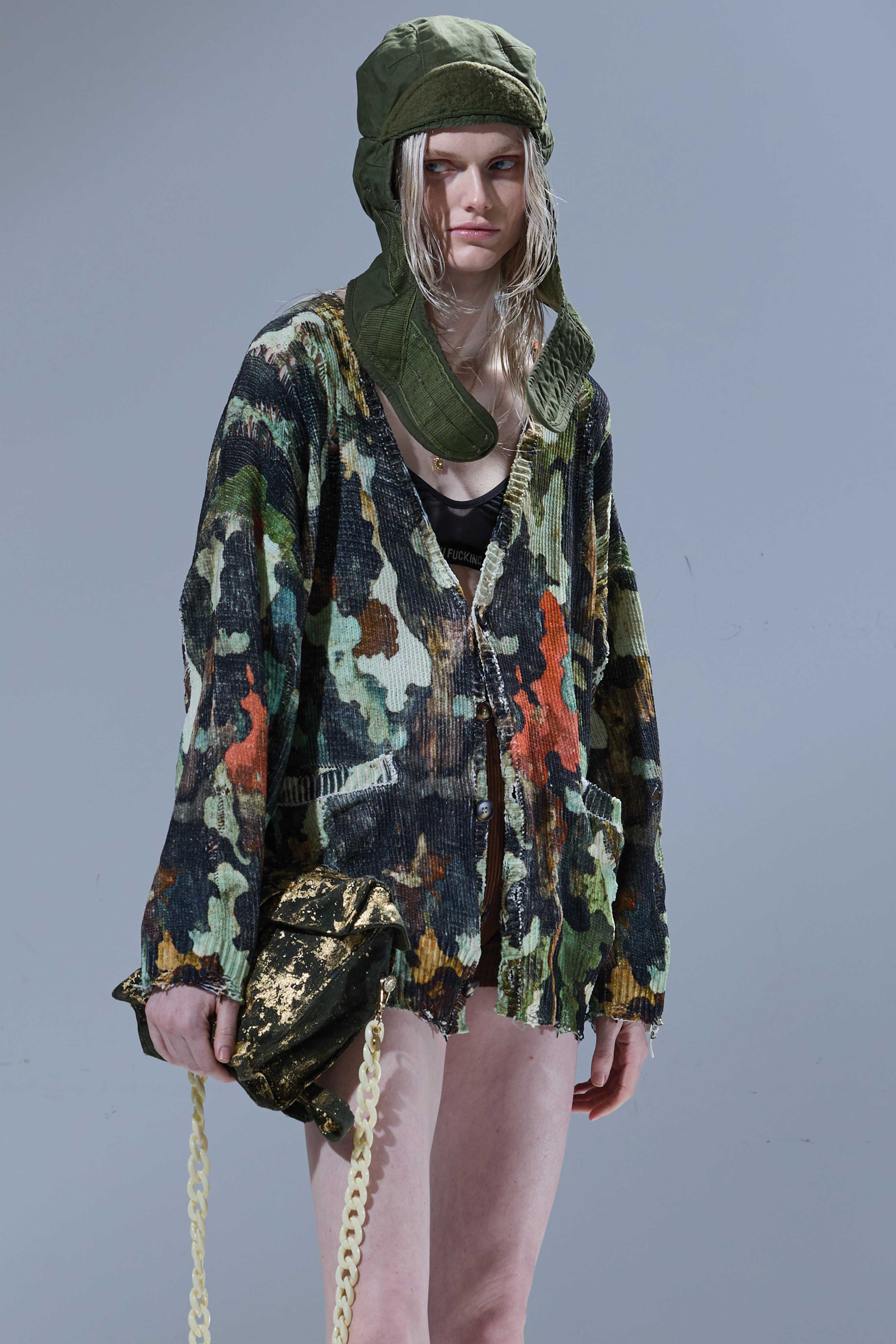 R13 Printed Oversized Cardigan - Light Camo Green