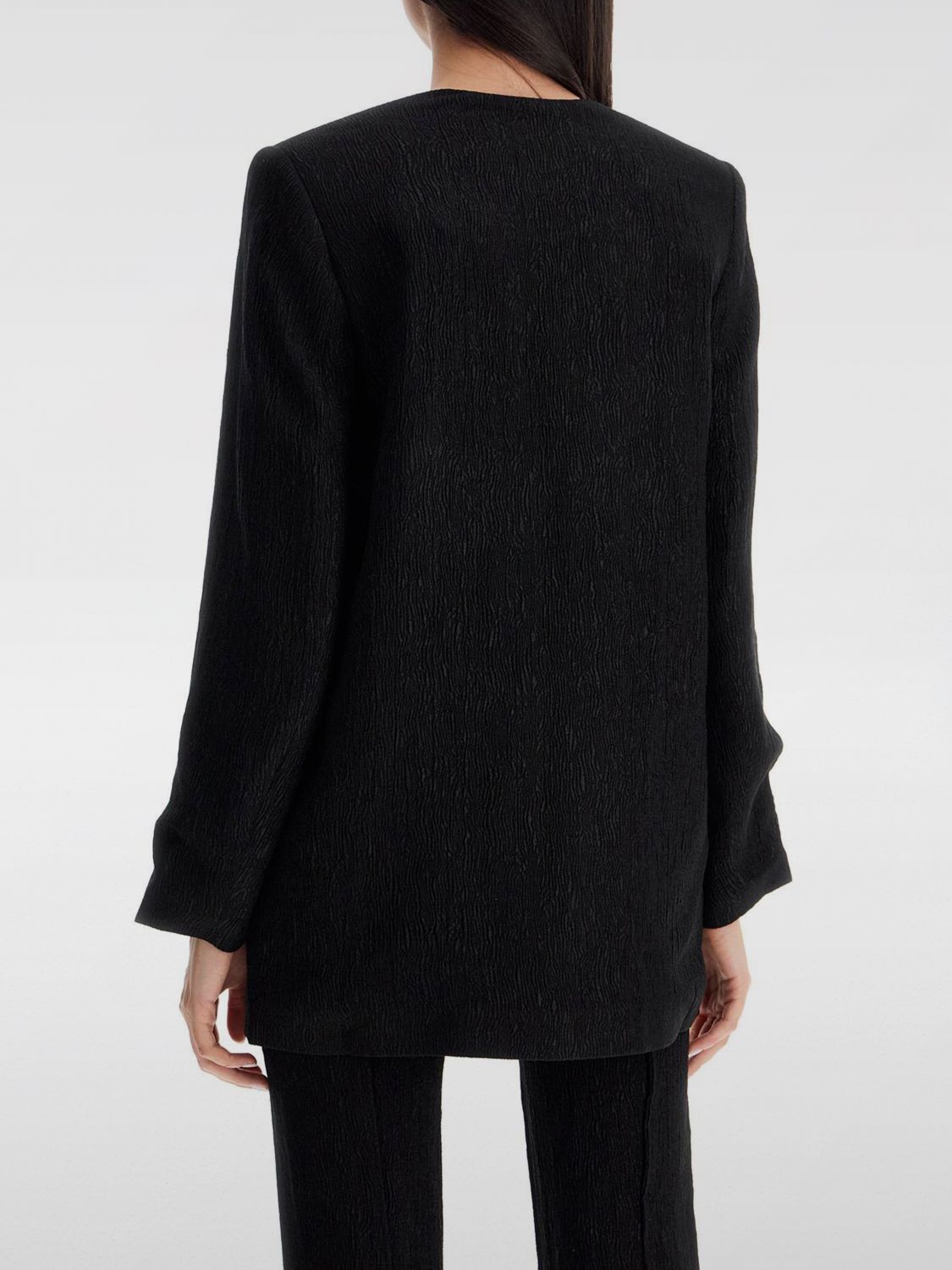 Textured collarless jacket - Black