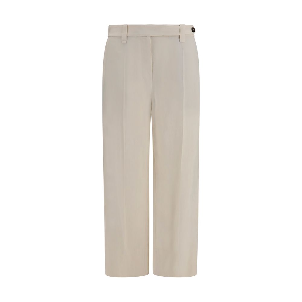 Viscose-Linen Twill Trousers — Beige
