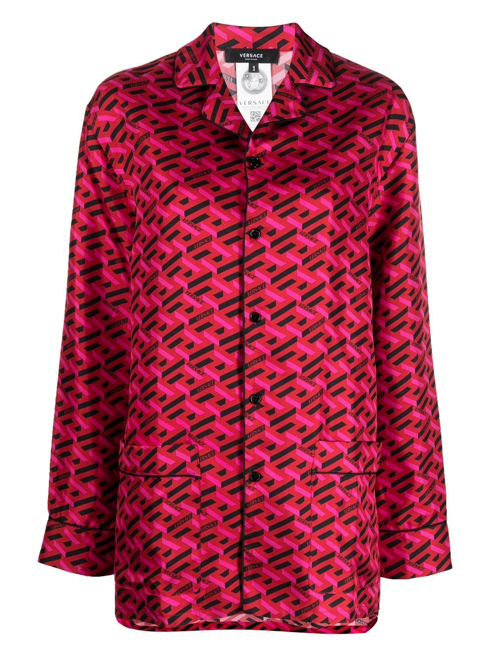 Logo-print silk pyjama top - Red