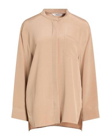 Woman Shirt Beige Size 6 Silk, Elastane