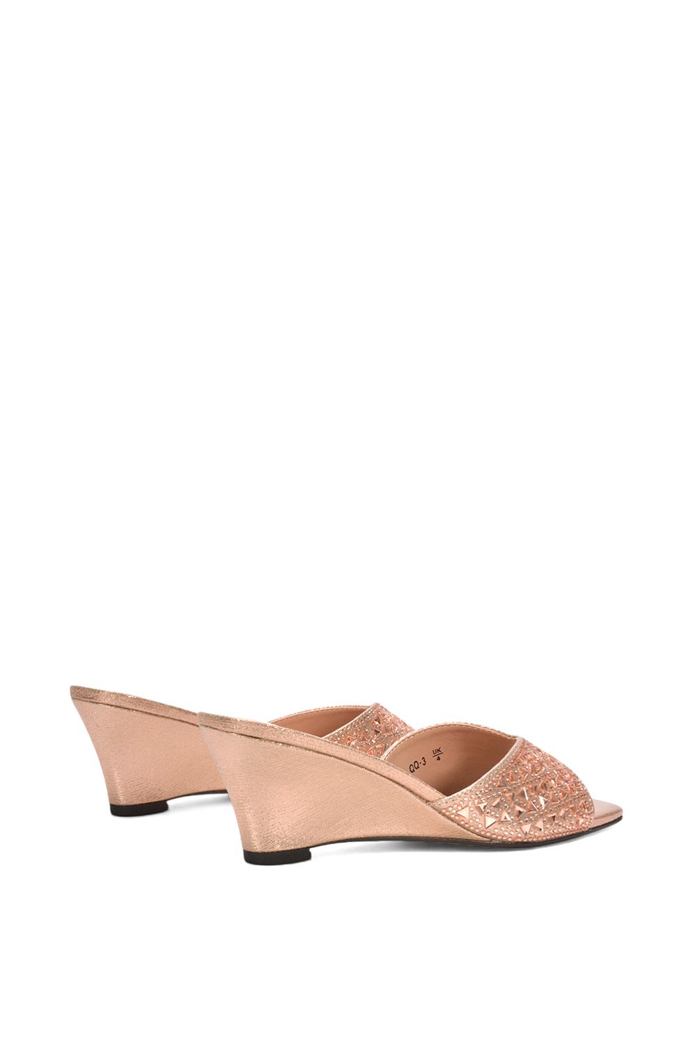 XY London Women's 'Georgia' Wedge Heel Diamante Square Peep Toe Heeled Mule Sandals in Rose Gold